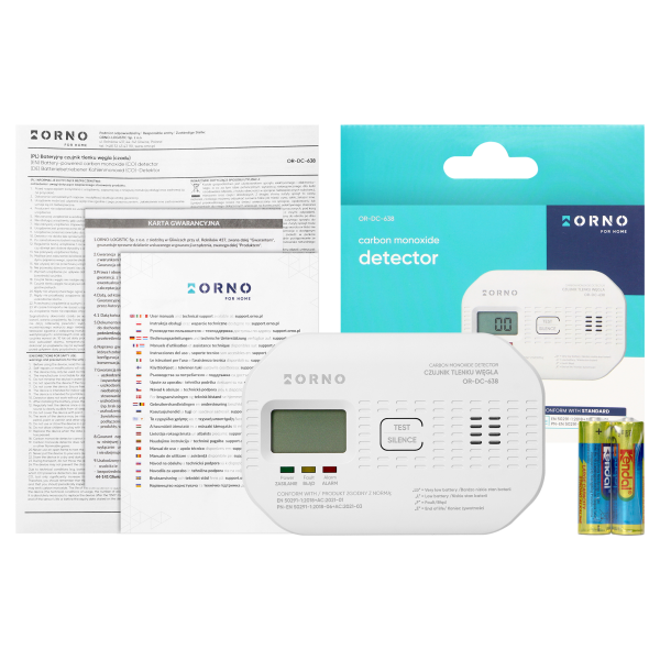 Battery-powered carbon monoxide detector, 2xAA, sensor lifetime 10 years