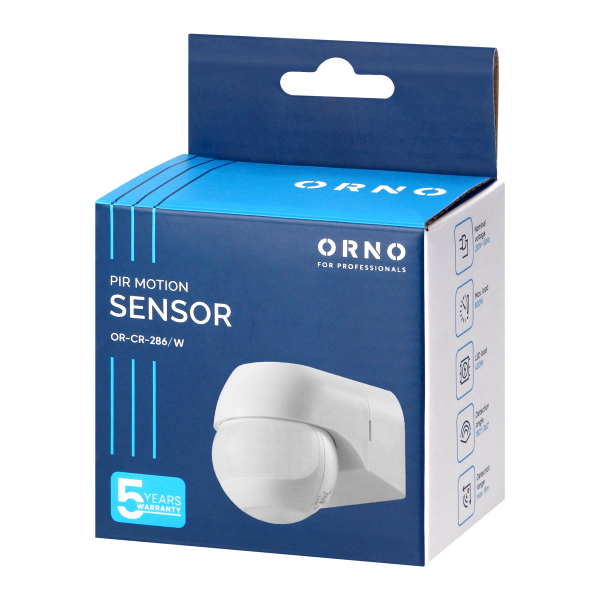 Mini PIR motion sensor 180°, IP44, 800W, max 15m, white
