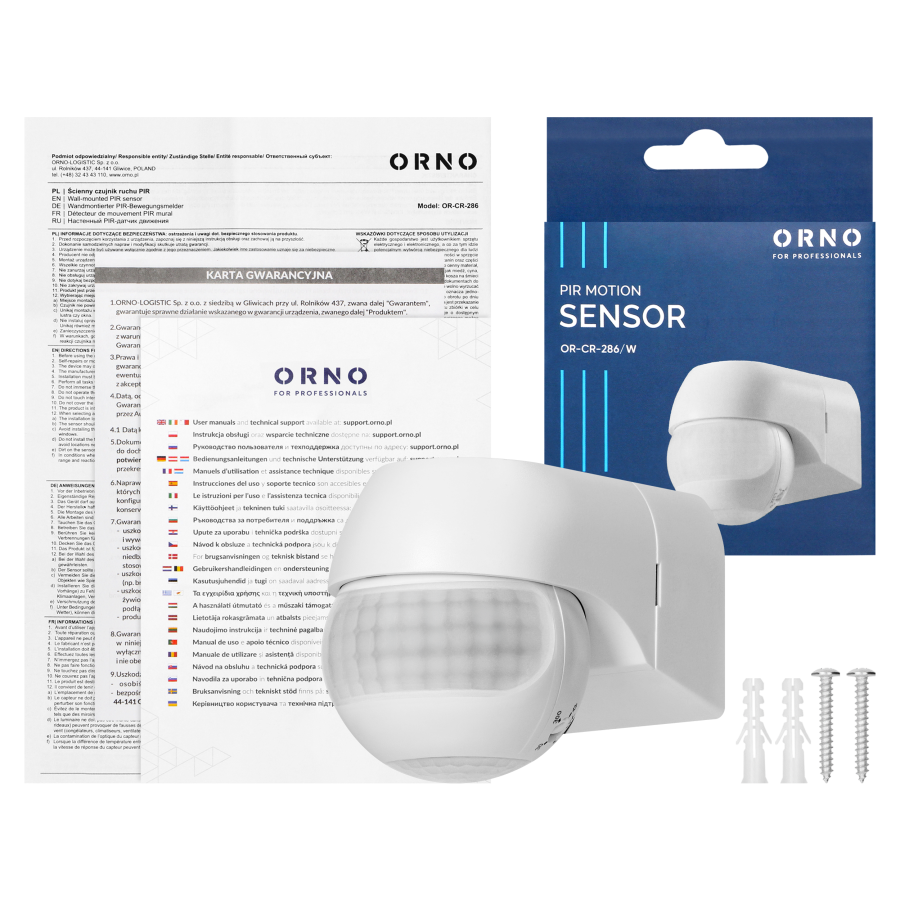 Mini PIR motion sensor 180°, IP44, 800W, max 15m, white