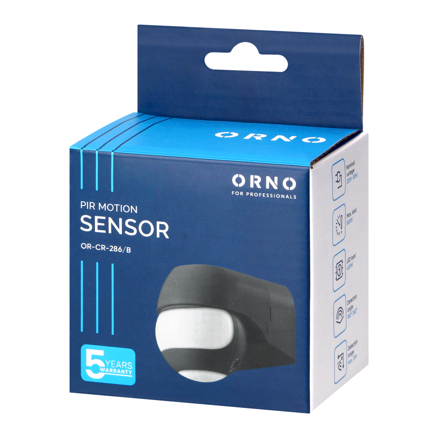 Czujnik ruchu 180° IP44, 800W, max 15m, mini, czarny