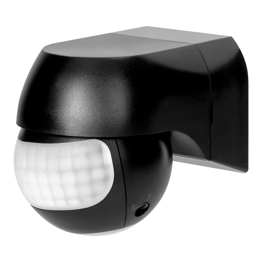 Mini PIR motion sensor 180°, IP44, 800W, max 15m, black