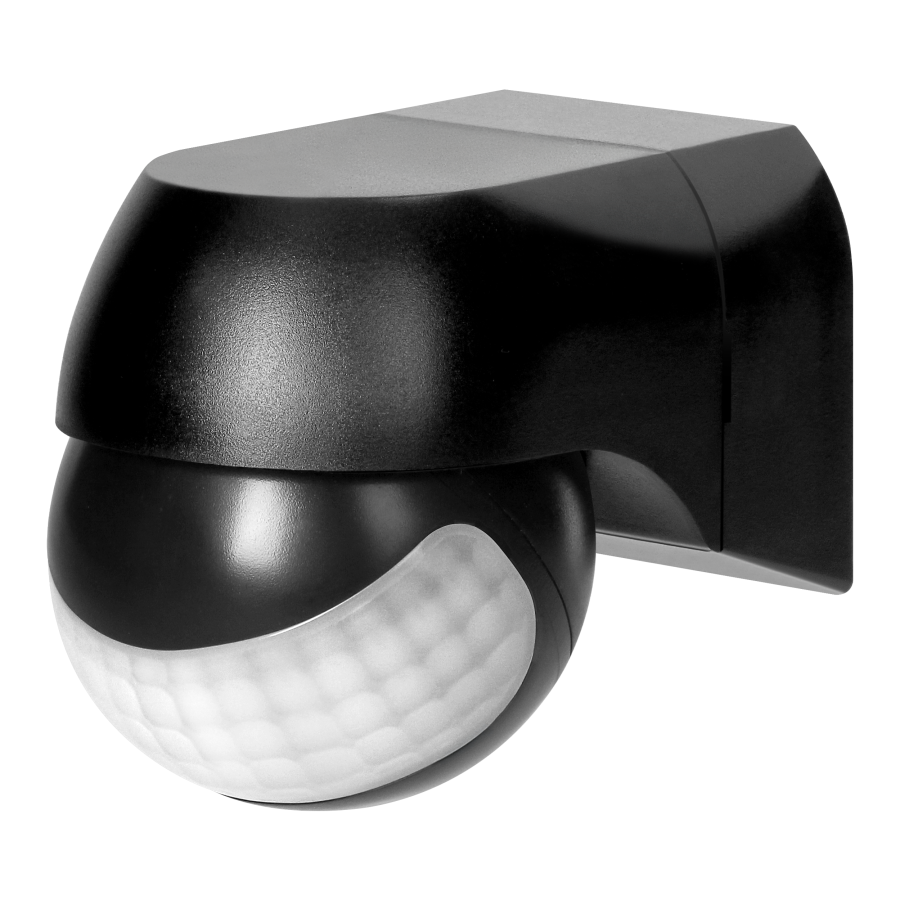 Mini PIR motion sensor 180°, IP44, 800W, max 15m, black