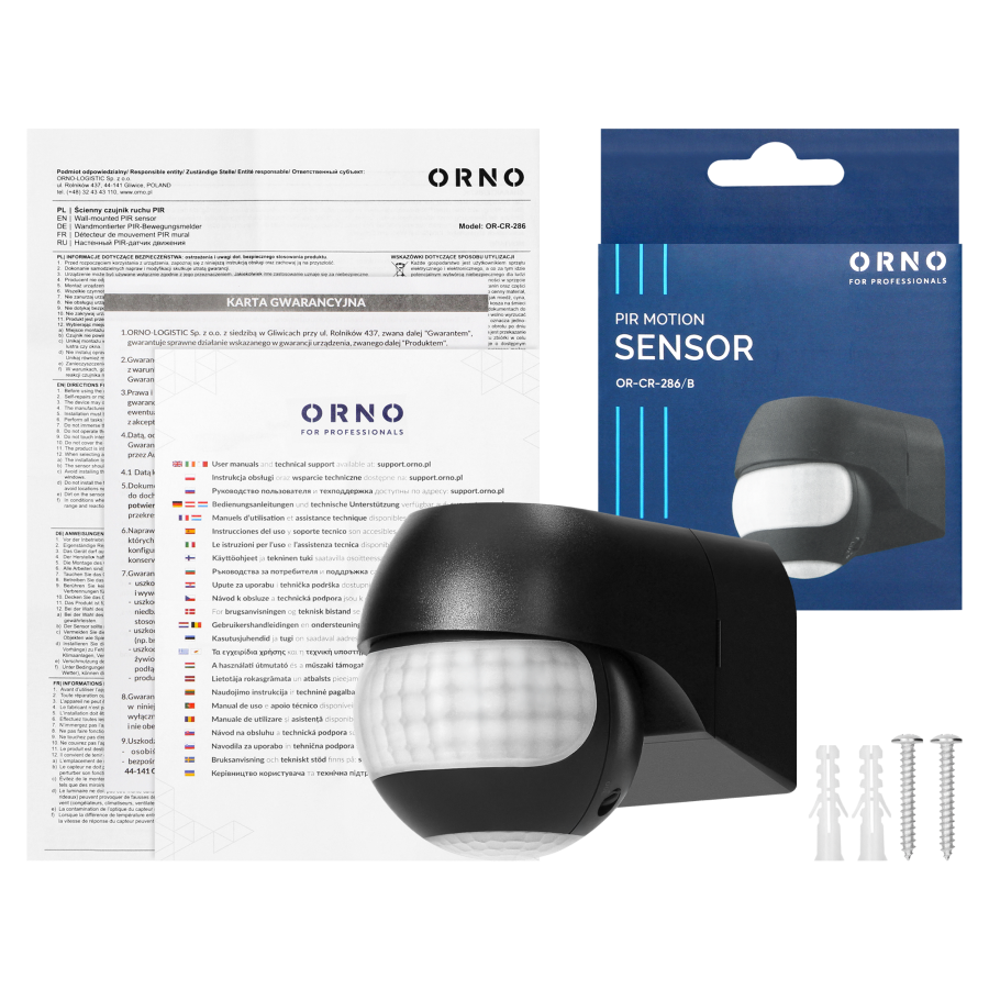 Mini PIR motion sensor 180°, IP44, 800W, max 15m, black