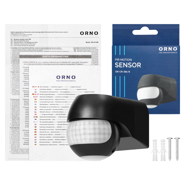 Mini PIR motion sensor 180°, IP44, 800W, max 15m, black