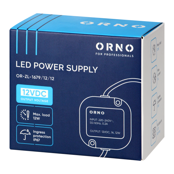 Flush-mounted LED driver, 12V, 12W, IP67, plastic housing