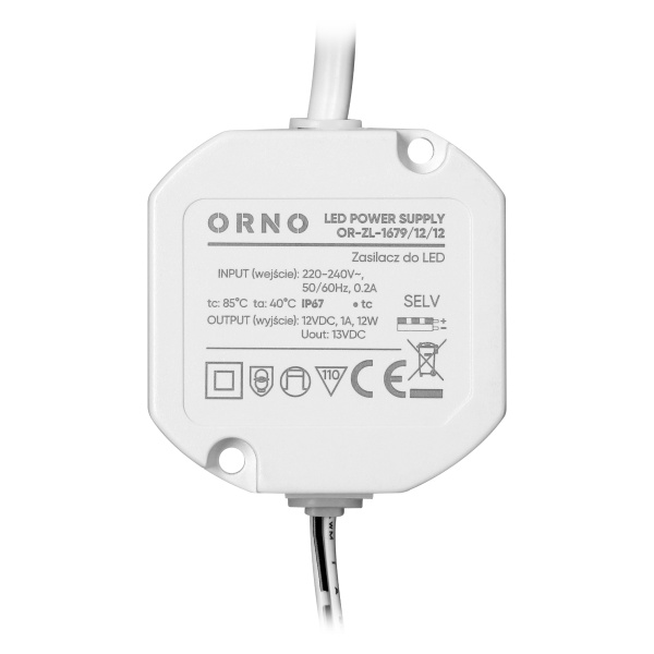 Flush-mounted LED driver, 12V, 12W, IP67, plastic housing