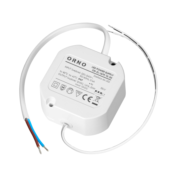 Zasilacz LED, dopuszkowy, 12V, 20W, IP67, plastikowa obudowa