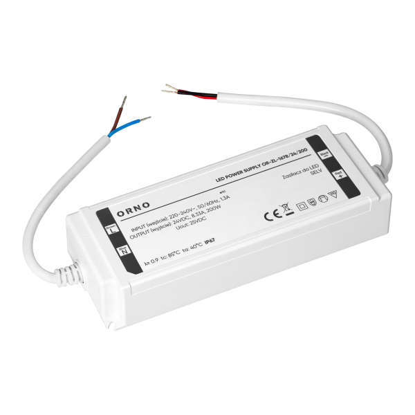 LED driver, hermetic, 24V, 200W, IP67, plastic housing