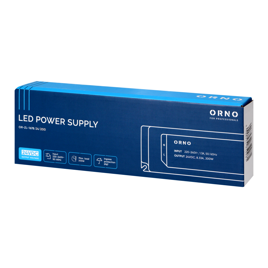 LED driver, hermetic, 24V, 200W, IP67, plastic housing