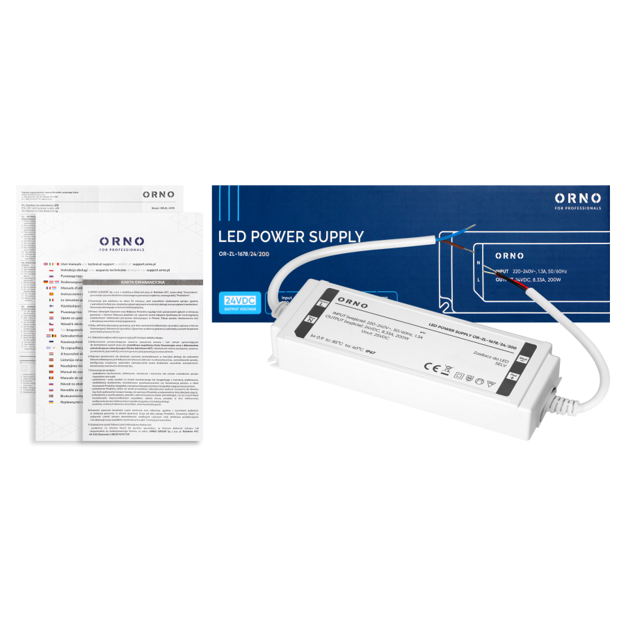 LED driver, hermetic, 24V, 200W, IP67, plastic housing