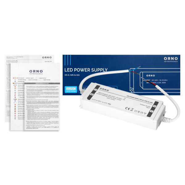 LED driver, hermetic, 24V, 200W, IP67, plastic housing