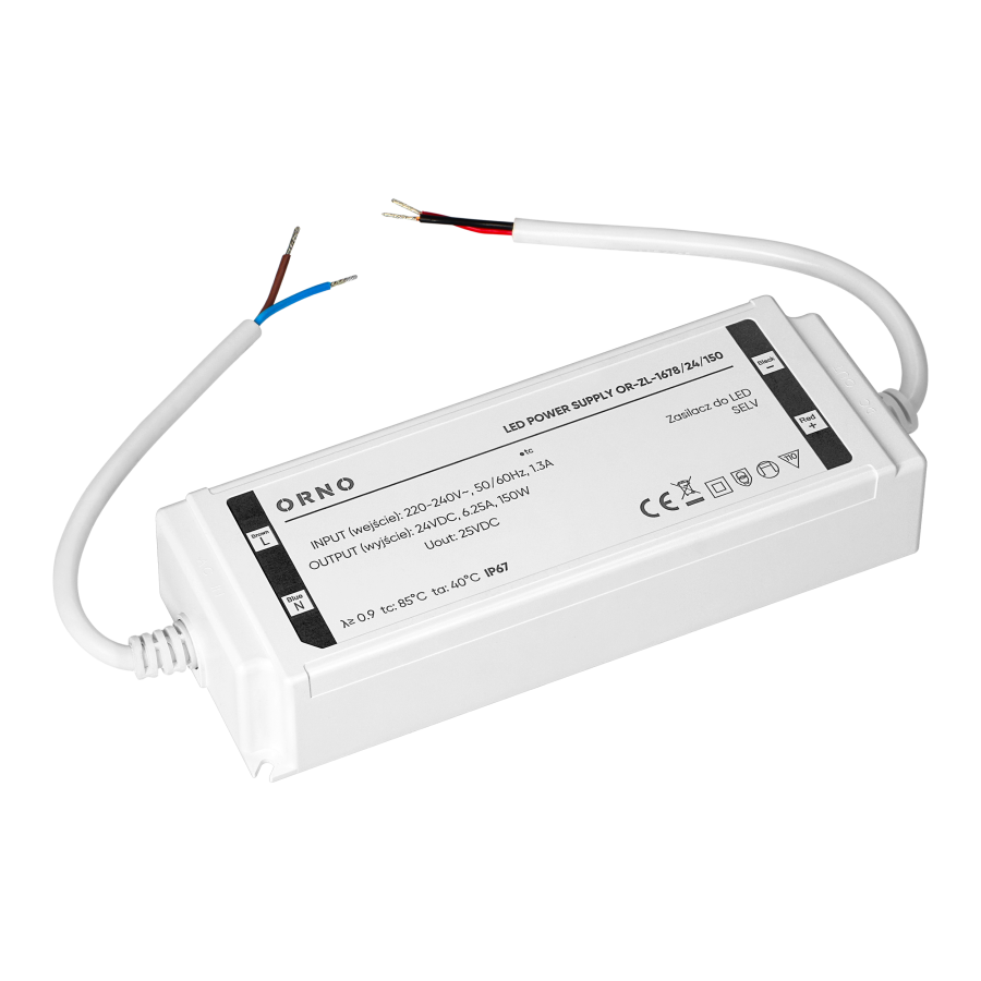 Zasilacz LED, hermetyczny, 24V, 150W, IP67, plastikowa obudowa