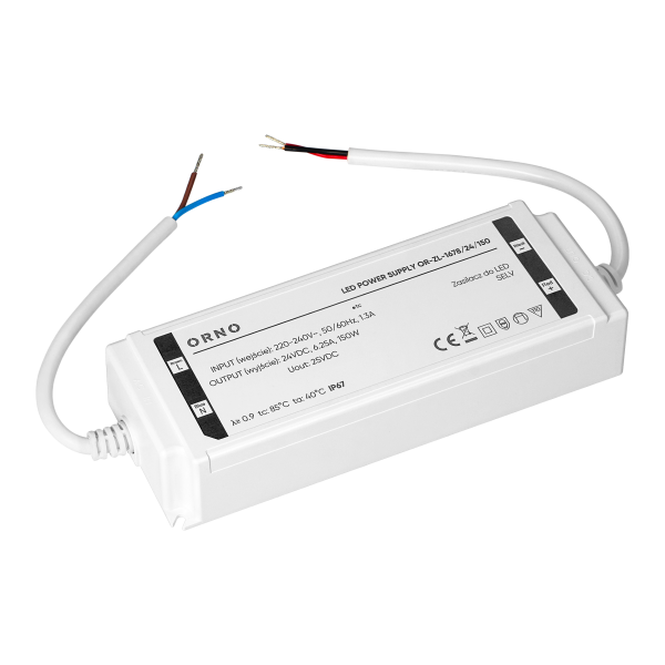 Zasilacz LED, hermetyczny, 24V, 150W, IP67, plastikowa obudowa