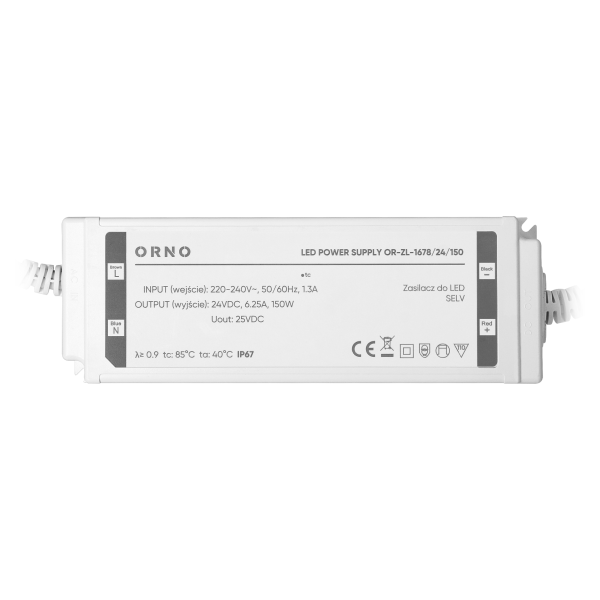 LED driver, hermetic, 24V, 150W, IP67, plastic housing