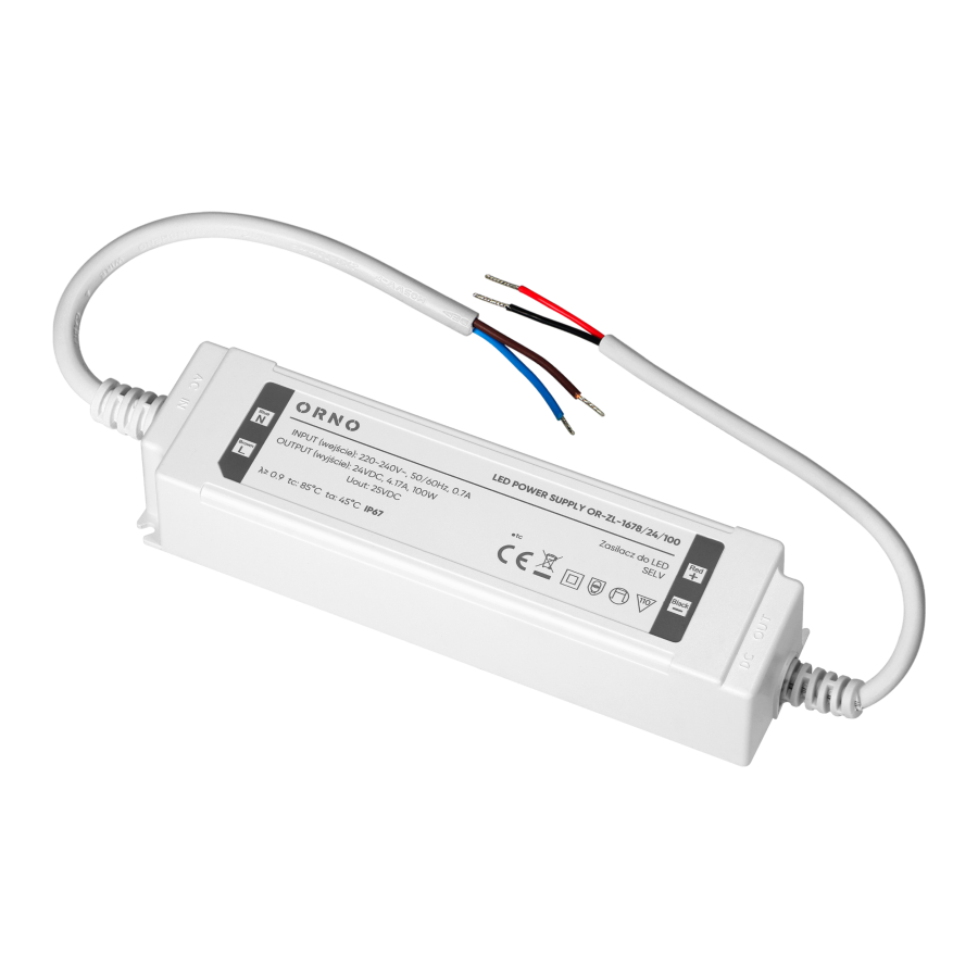 Zasilacz LED, hermetyczny, 24V, 100W, IP67, plastikowa obudowa