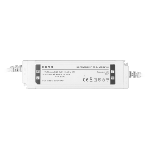 LED driver, hermetic, 24V, 100W, IP67, plastic housing