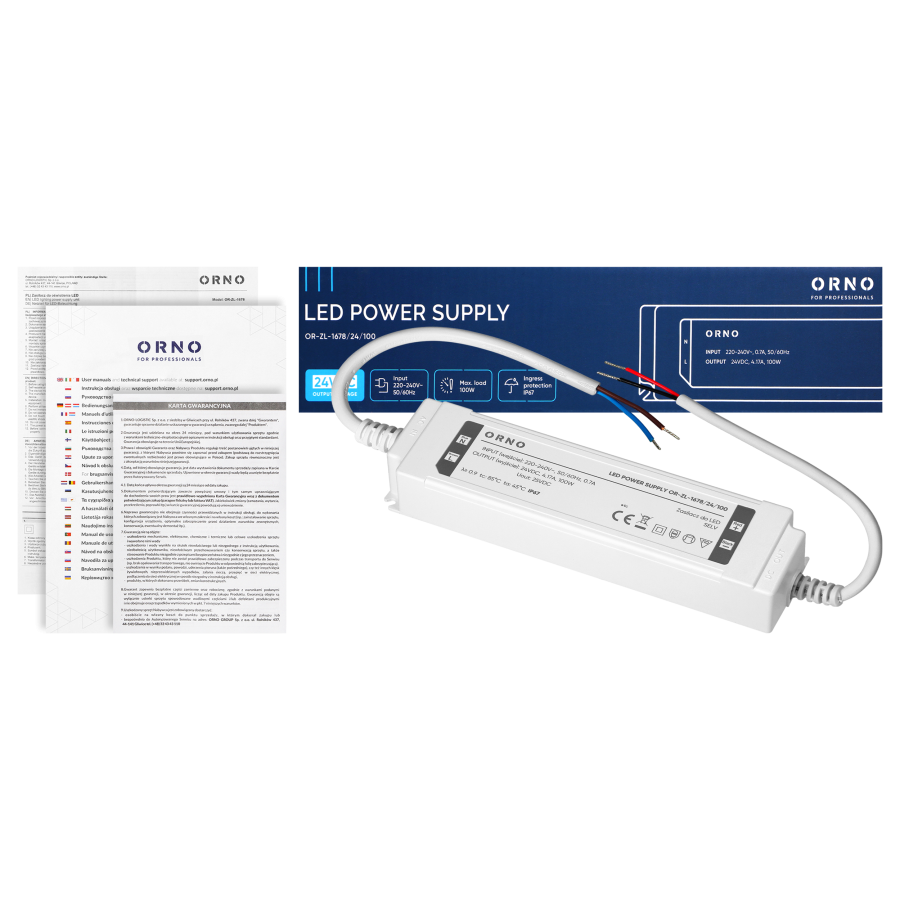 LED driver, hermetic, 24V, 100W, IP67, plastic housing