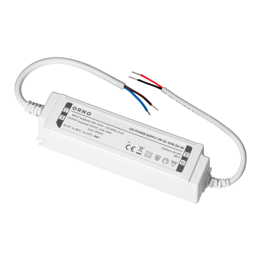 Zasilacz LED, hermetyczny, 24V, 60W, IP67, plastikowa obudowa