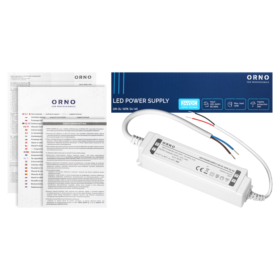 Zasilacz LED, hermetyczny, 24V, 40W, IP67, plastikowa obudowa