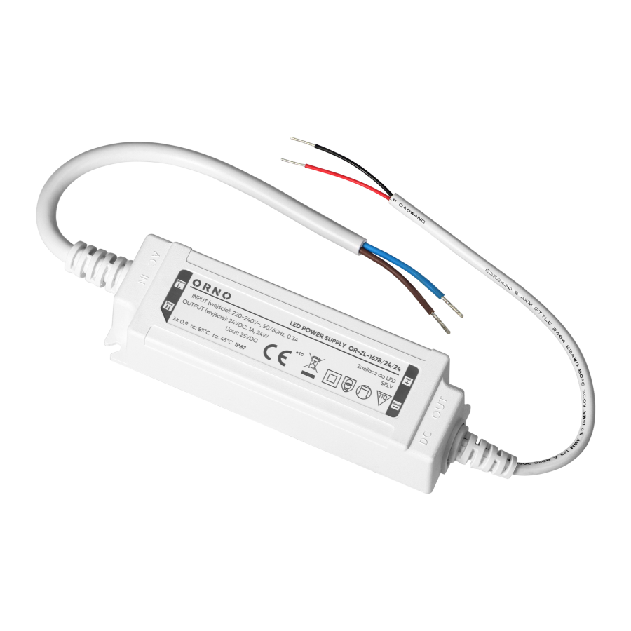 LED driver, hermetic, 24V, 24W, IP67, plastic housing