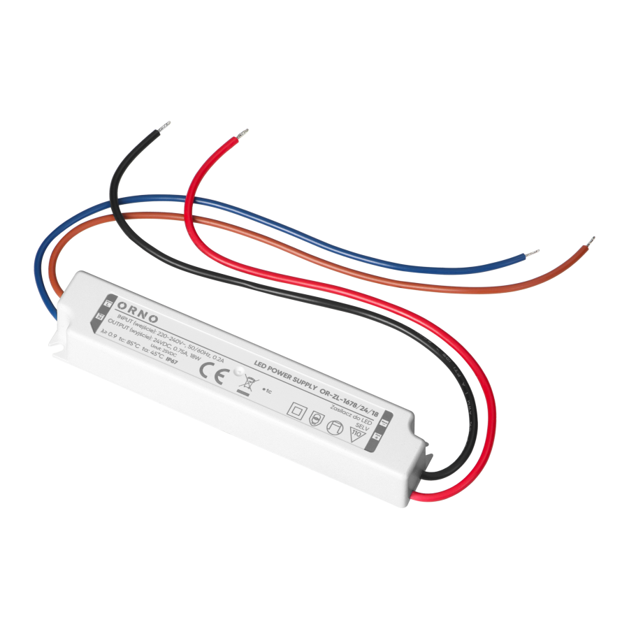 Zasilacz LED, IP67, hermetyczny, 24V, 18W, plastikowa obudowa