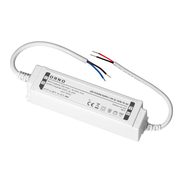 LED driver, hermetic, 12V, 60W, IP67, plastic housing