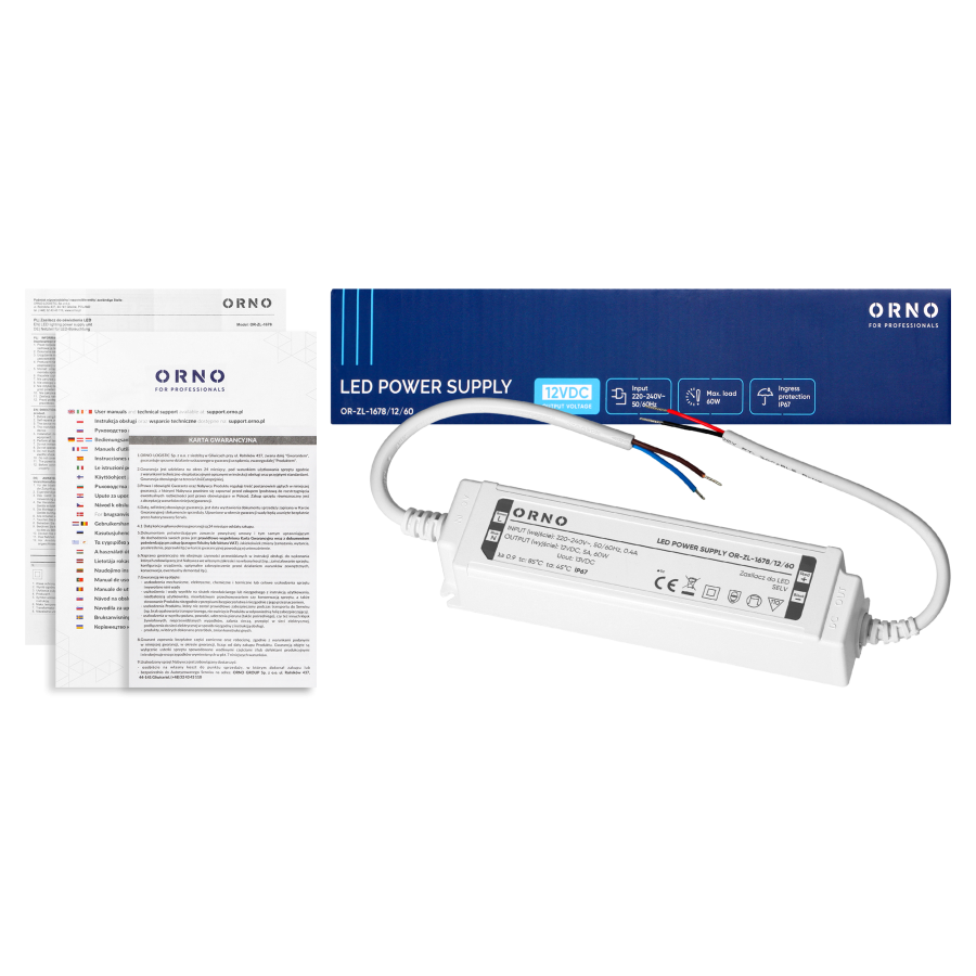 LED driver, hermetic, 12V, 60W, IP67, plastic housing