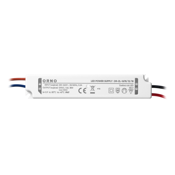 LED driver, hermetic, 12V, 18W, IP67, plastic housing