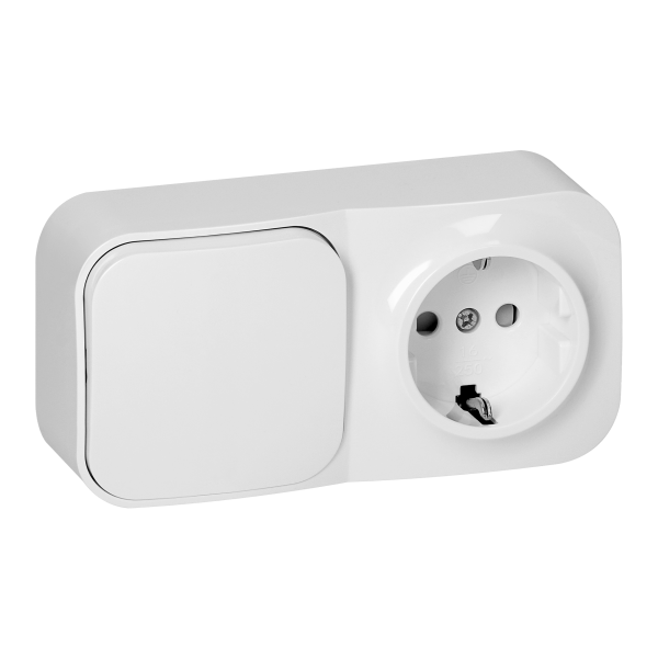 Surface-mounted single-pole switch + Single socket ToDo, IP20, 2P+E, Schuko, white