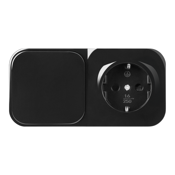 Surface-mounted single-pole switch + Single socket ToDo, IP20, 2P+E, Schuko, black