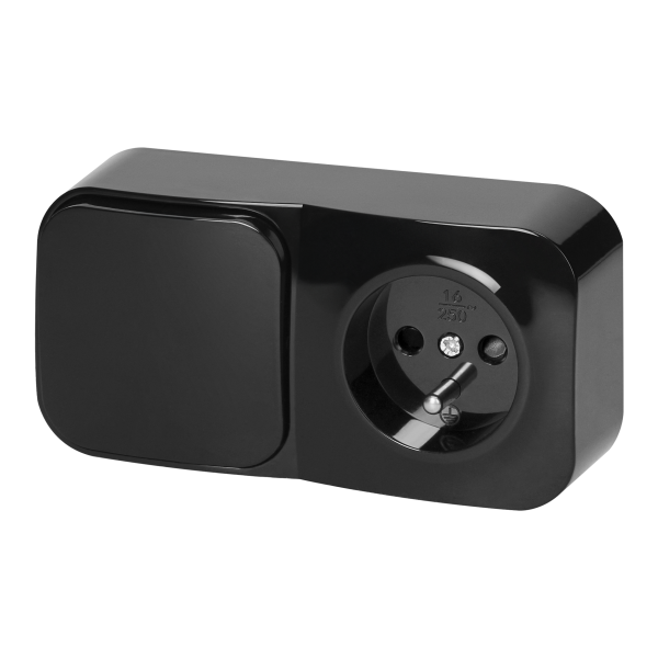Surface-mounted single-pole switch + Single socket ToDo, IP20, 2P+E, black