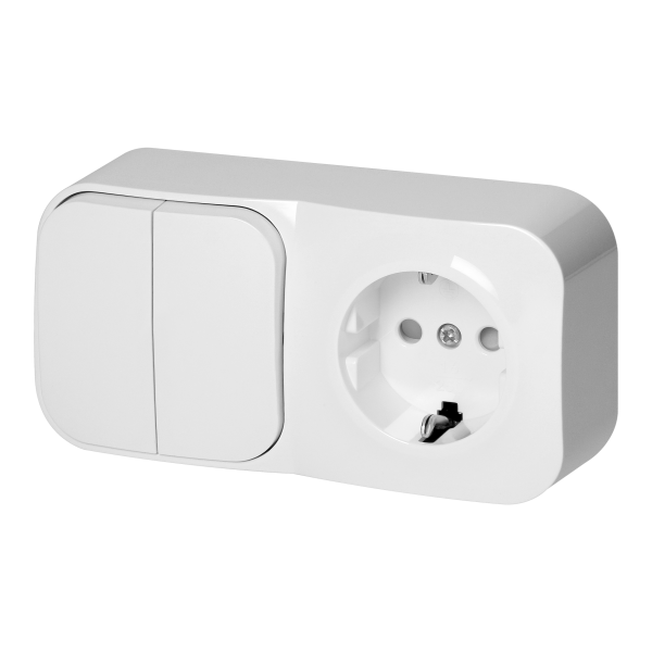 Surface-mounted two-button switch + Single socket ToDo, IP20, 2P+E, Schuko, white