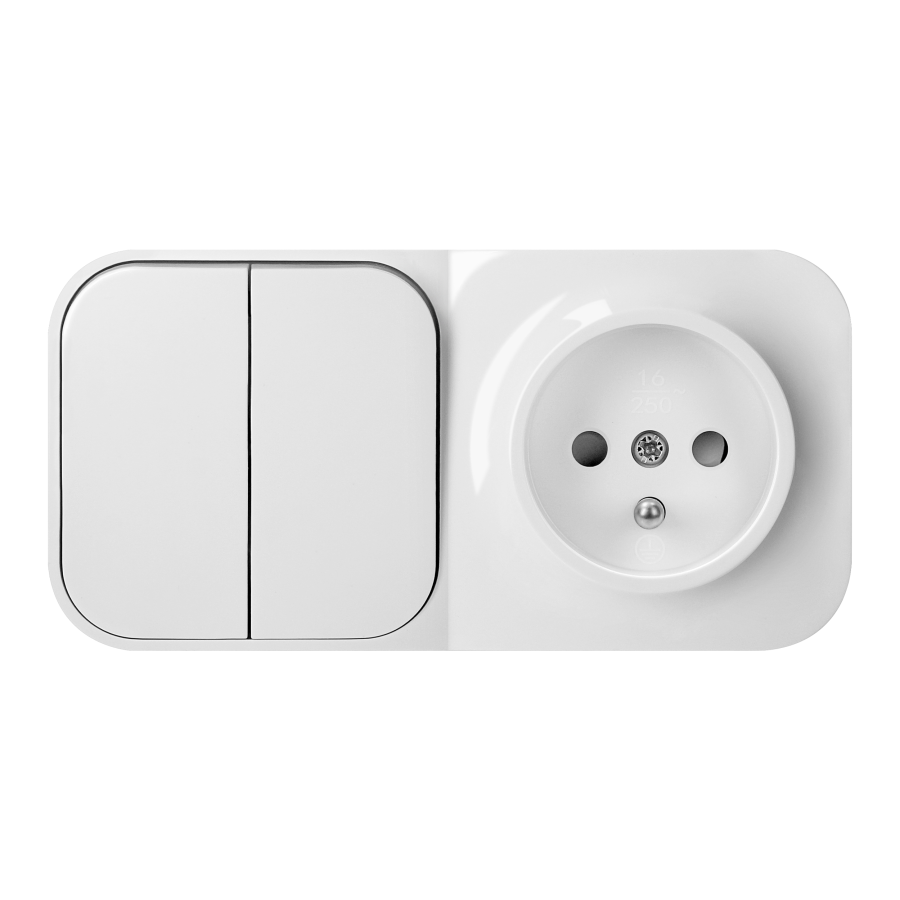 Surface-mounted two-button switch + Single socket ToDo, IP20, 2P+E, white