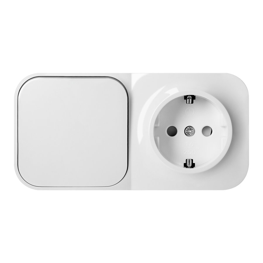Surface-mounted single-pole switch + Single socket ToDo, IP20, 2P+E, Schuko, white, 10 pcs.