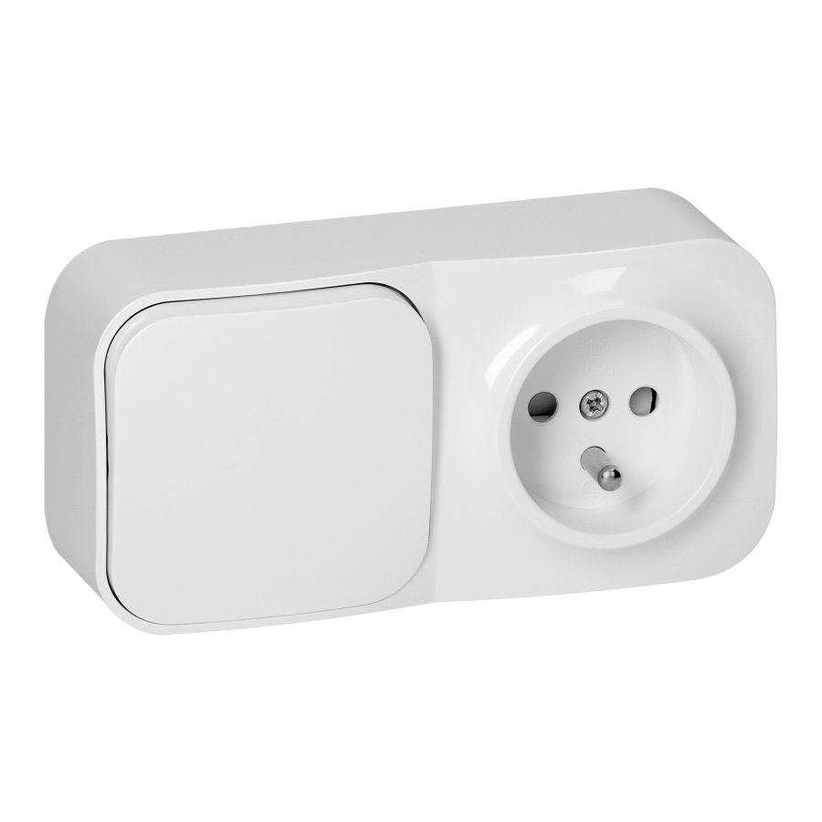 Surface-mounted single-pole switch + Single socket ToDo, IP20, 2P+E, white, 10 pcs.