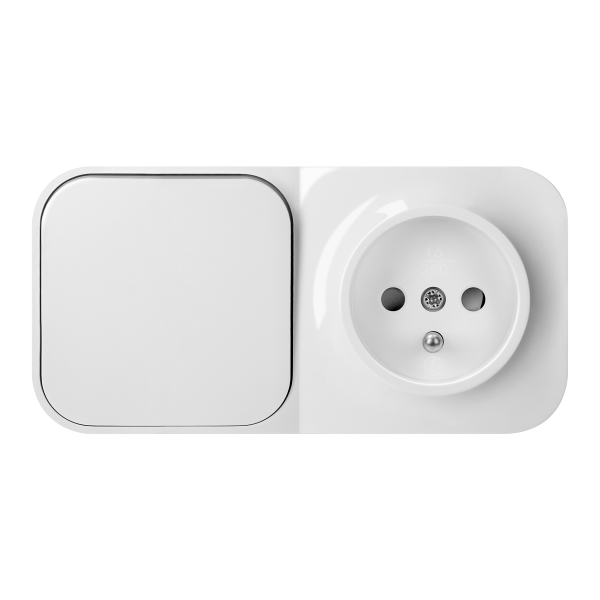 Surface-mounted single-pole switch + Single socket ToDo, IP20, 2P+E, white, 10 pcs.