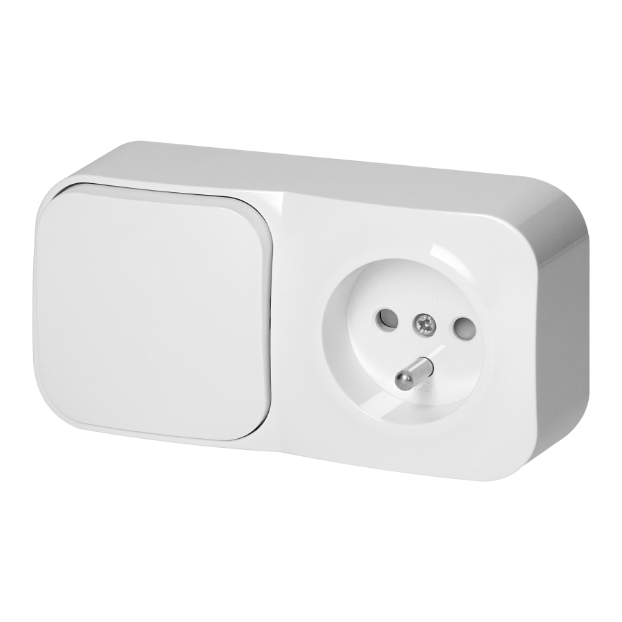 Surface-mounted single-pole switch + Single socket ToDo, IP20, 2P+E, white, 10 pcs.