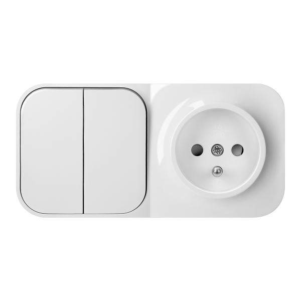 Surface-mounted two-button switch + Single socket ToDo, IP20, 2P+E, white, 10 pcs.
