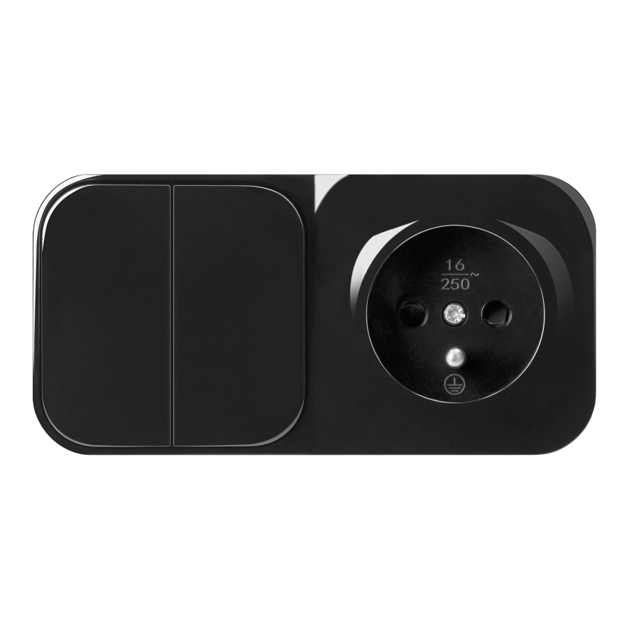 Surface-mounted two-button switch + Single socket ToDo, IP20, 2P+E, black, 10 pcs.