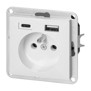 Gniazdo pojedyncze p/t 2P+Z z ładowarką USB A+C Pearl, 16A, 250V, PT-16P/USB, biały