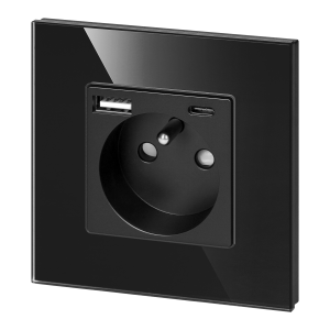 Gniazdo pojedyncze 2P+Z, USB-A + USB-C, PD, max. 20W, czarny
