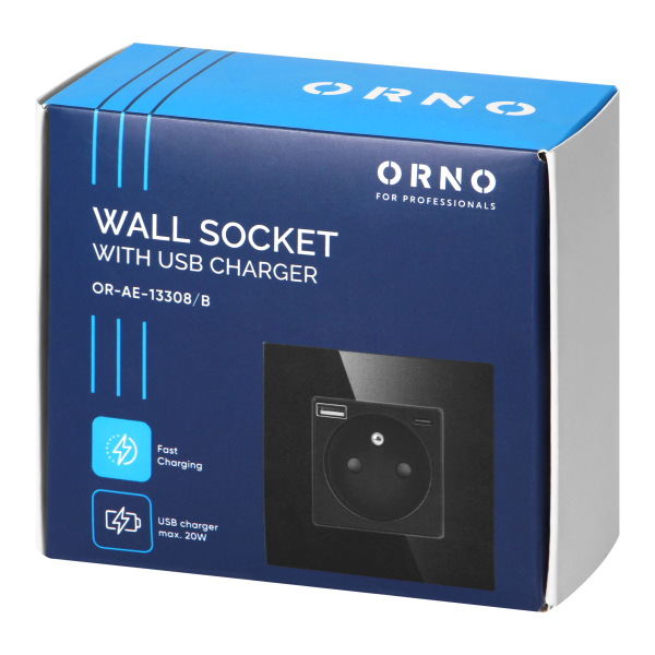 Gniazdo pojedyncze 2P+Z, USB-A + USB-C, PD, max. 20W, czarny