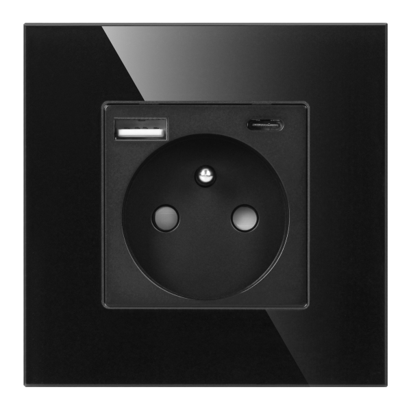 Gniazdo pojedyncze 2P+Z, USB-A + USB-C, PD, max. 20W, czarny