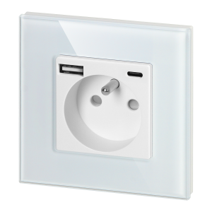 Gniazdo pojedyncze 2P+Z, USB-A + USB-C, PD, max. 20W, biały