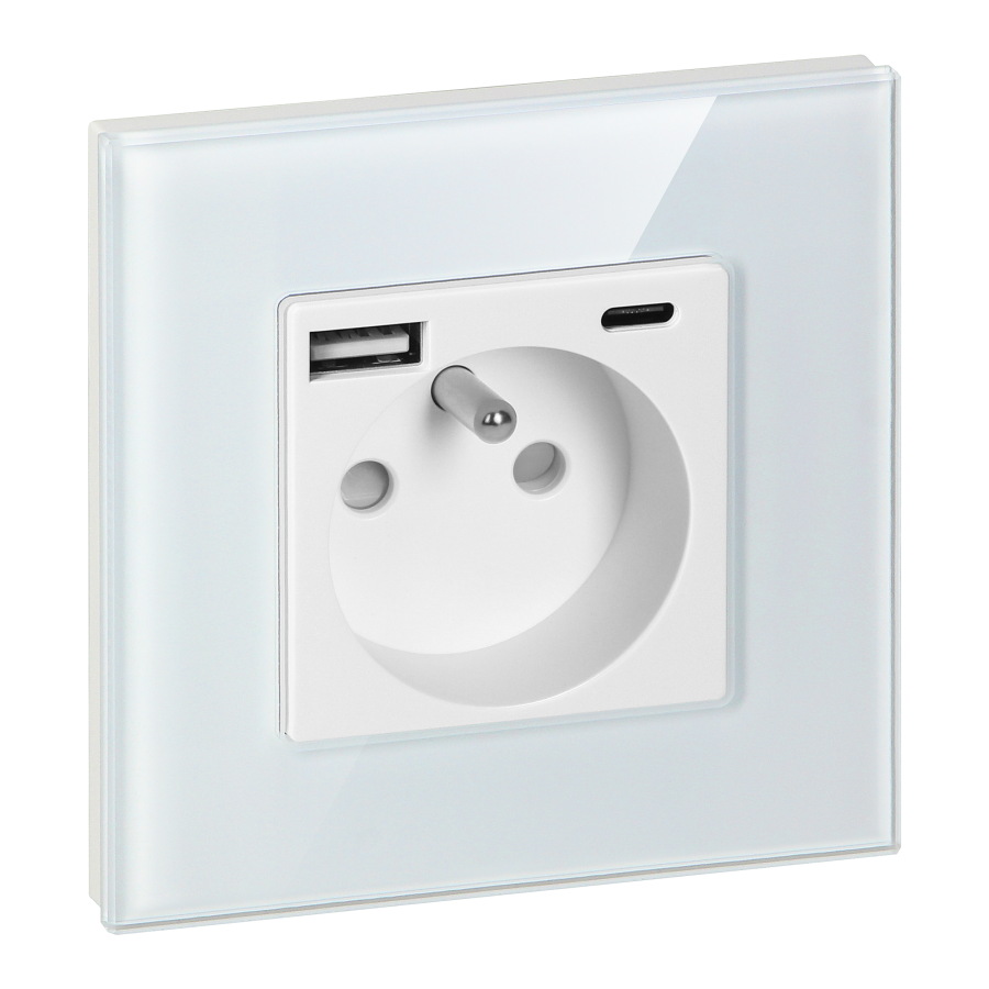 Gniazdo pojedyncze 2P+Z, USB-A + USB-C, PD, max. 20W, biały