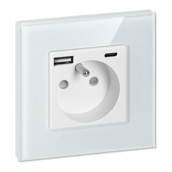 Gniazdo pojedyncze 2P+Z, USB-A + USB-C, PD, max. 20W, biały
