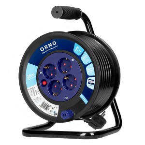 Cable reel, 4x 2P+E Schuko sockets, PVC, H05VV-F 3x1.5mm², 25m, thermic, safety shutters