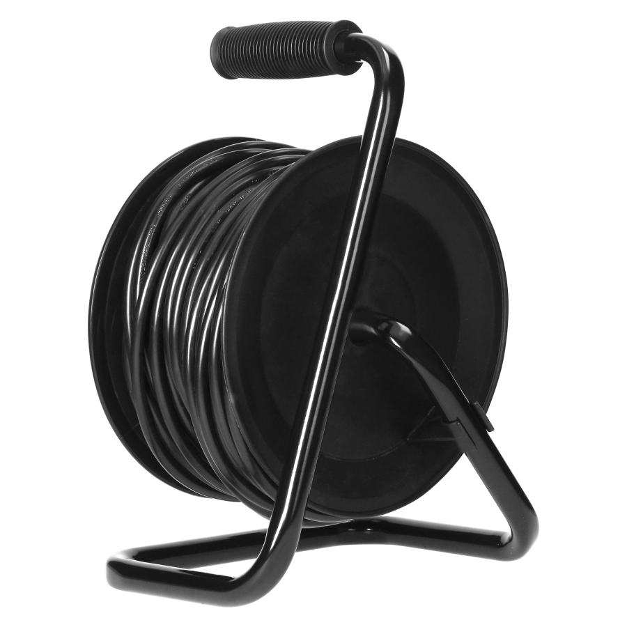 Cable reel, 4x 2P+E sockets, PVC, H05VV-F 3x1.5mm², 25m, thermic, safety shutters