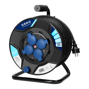 Cable reel, 4x 2P+E sockets, PVC, H07RN-F 3x2.5mm², 40m, thermic, safety shutters