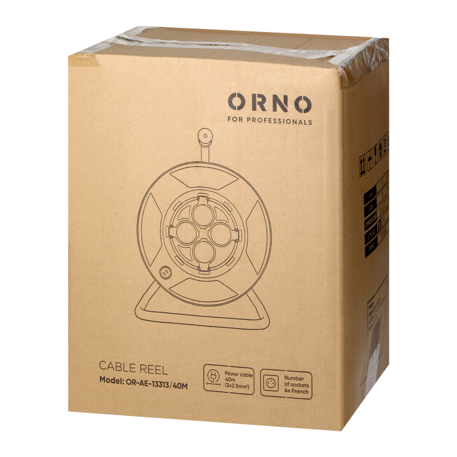 Przedłużacz bębnowy, 4 gniazda 2P+Z, kabel PVC H07RN-F 3x2,5mm², długość 40m, termik, przesłony torów prądowych